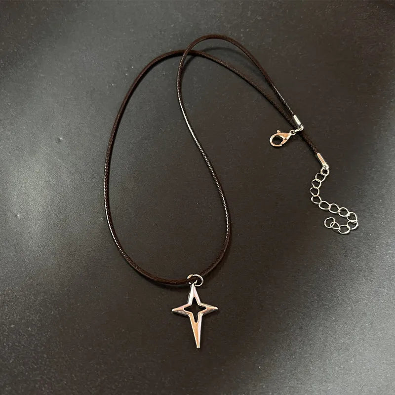 Vintage brown leather stone pendant necklace for women by HSF Marketplace