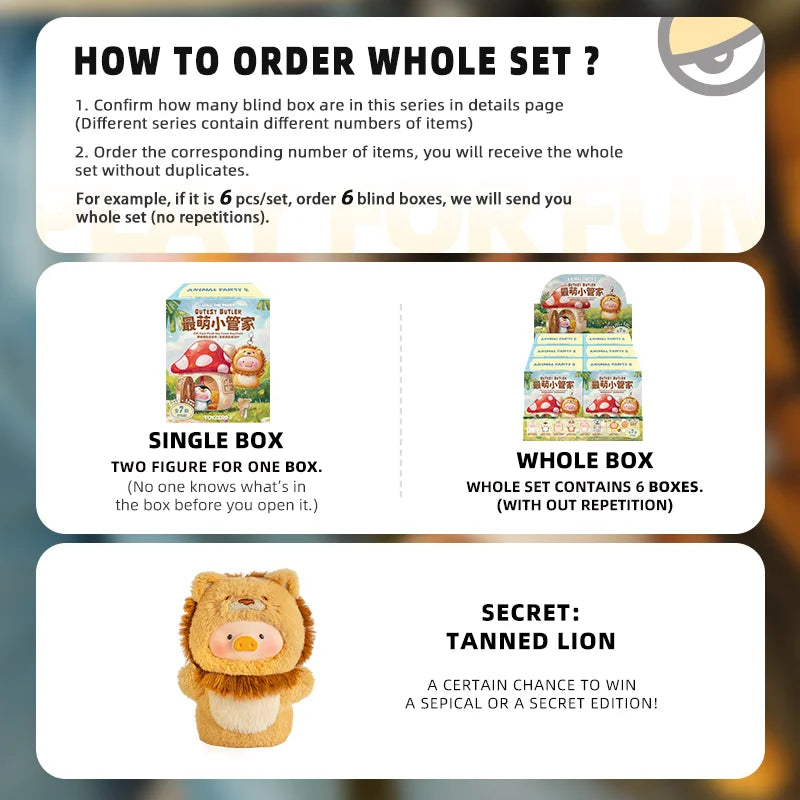 52TOYS LuLu the Piggy Animal Party Vol. 2 butler PVC face plush key cover keychain blind box