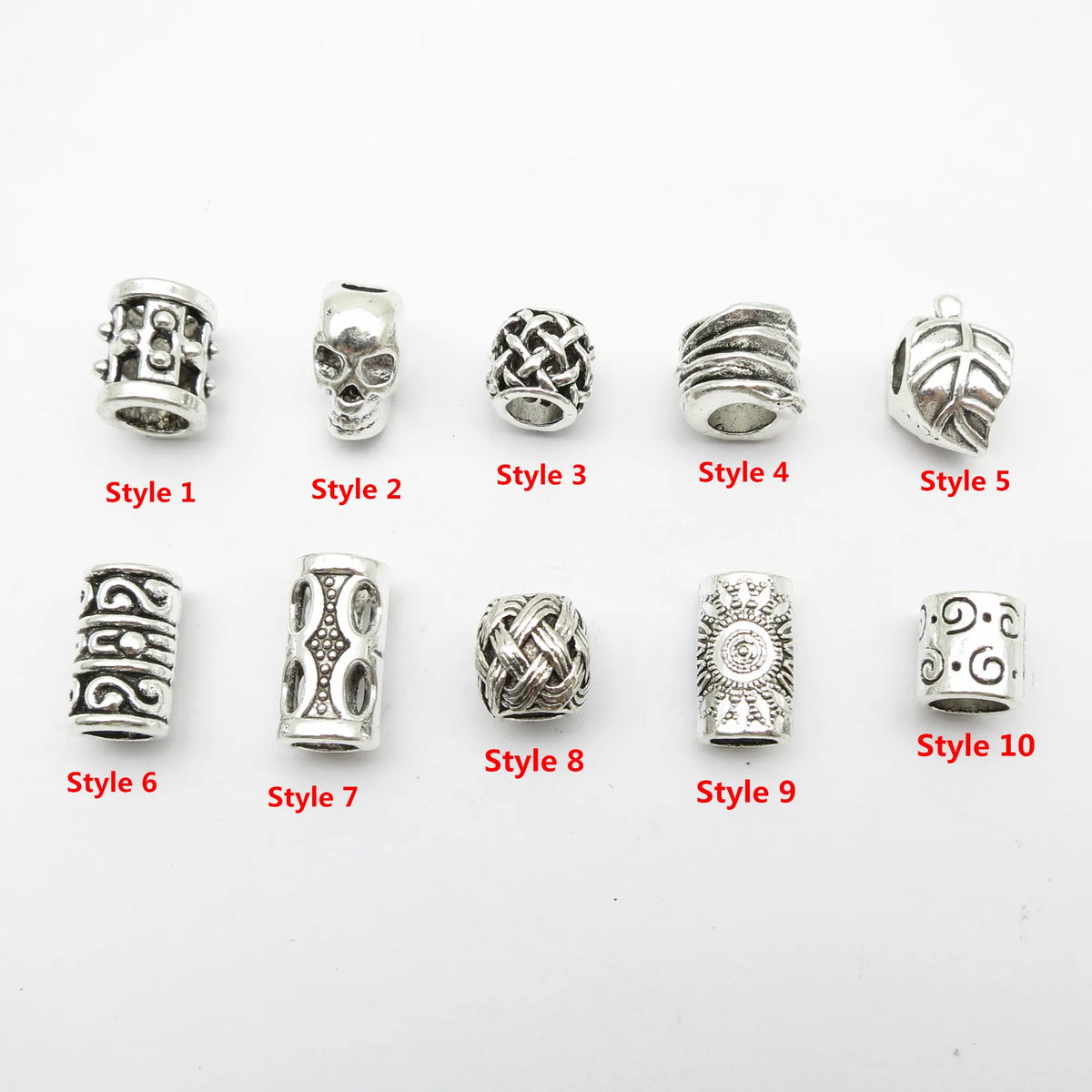Silver Viking rune hair braid beads for dreadlocks and beards, close-up product view
