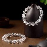 Natural White Azez Quartz Crystal Beaded Bracelet Unisex Elastic Stretch Band Mindfulness Clarity Stone Bracelets Jewelry Gifts