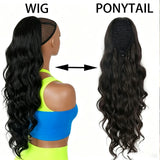 Body wave drawstring ponytail human hair extensions by HSF Marketplace, wrap-around clip-in style, 8–26 inches