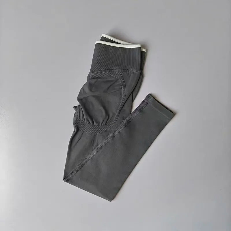 Women's high-waisted peach butt yoga pants by HSF Marketplace, shown in a fitted design
