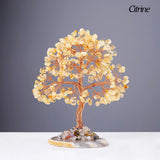 1PC Natural Crystal Lucky Tree Copper Wire Winding Colorful Gravel With Agate Slice Base Home Decoration Money Trees