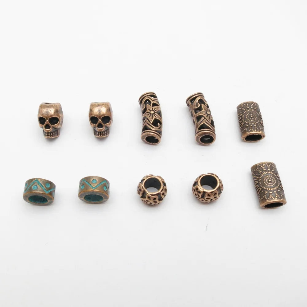 10pcs Red Copper Beads Hair Braid Dreadlock Beads Spacer Beads Skull Flower Patterned for Jewelry Making Supplies Accessories