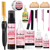 Professional Lace Wig Install Kit with Hot Comb Hair Straightener, Lace Tint Mousse, Strong Hold Wig Glue & Rosemary Oil, Complete Wig Styling Set