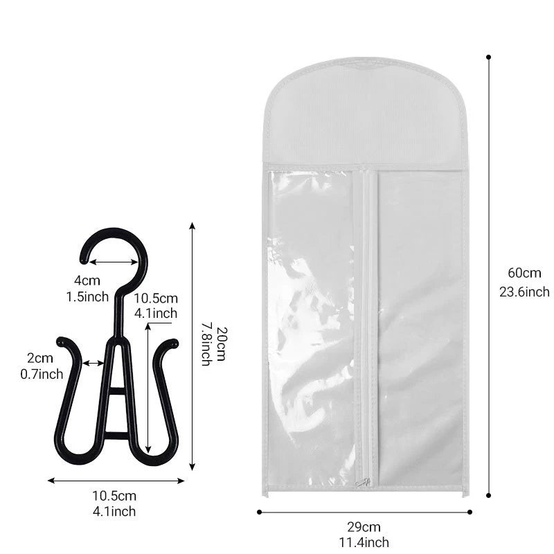 1/2Set Wig Storage Bag With Hanger Hair Bags With Plastic Hanger for Hair Black Wig Organizer Hangers For Multiple Wigs