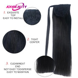 Straight human hair clip-in ponytail extension, 100g, with wrap-around tail for women