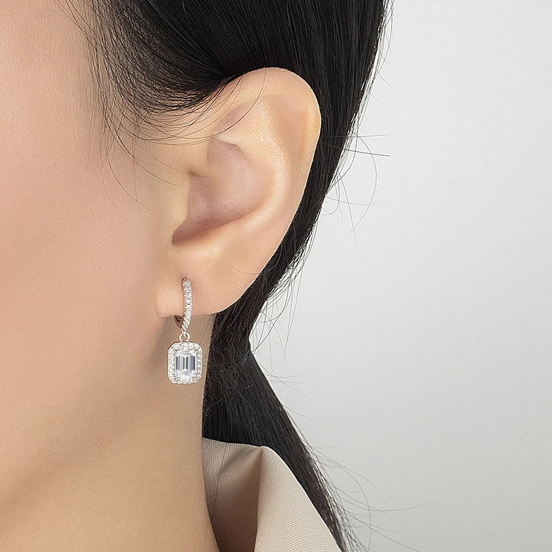 Radiant emerald cut moissanite earrings in S925 silver by HSF Marketplace