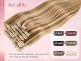 DIYOMO natural black straight PU clip-in hair extensions, 100% human hair with 7 seamless invisible wefts