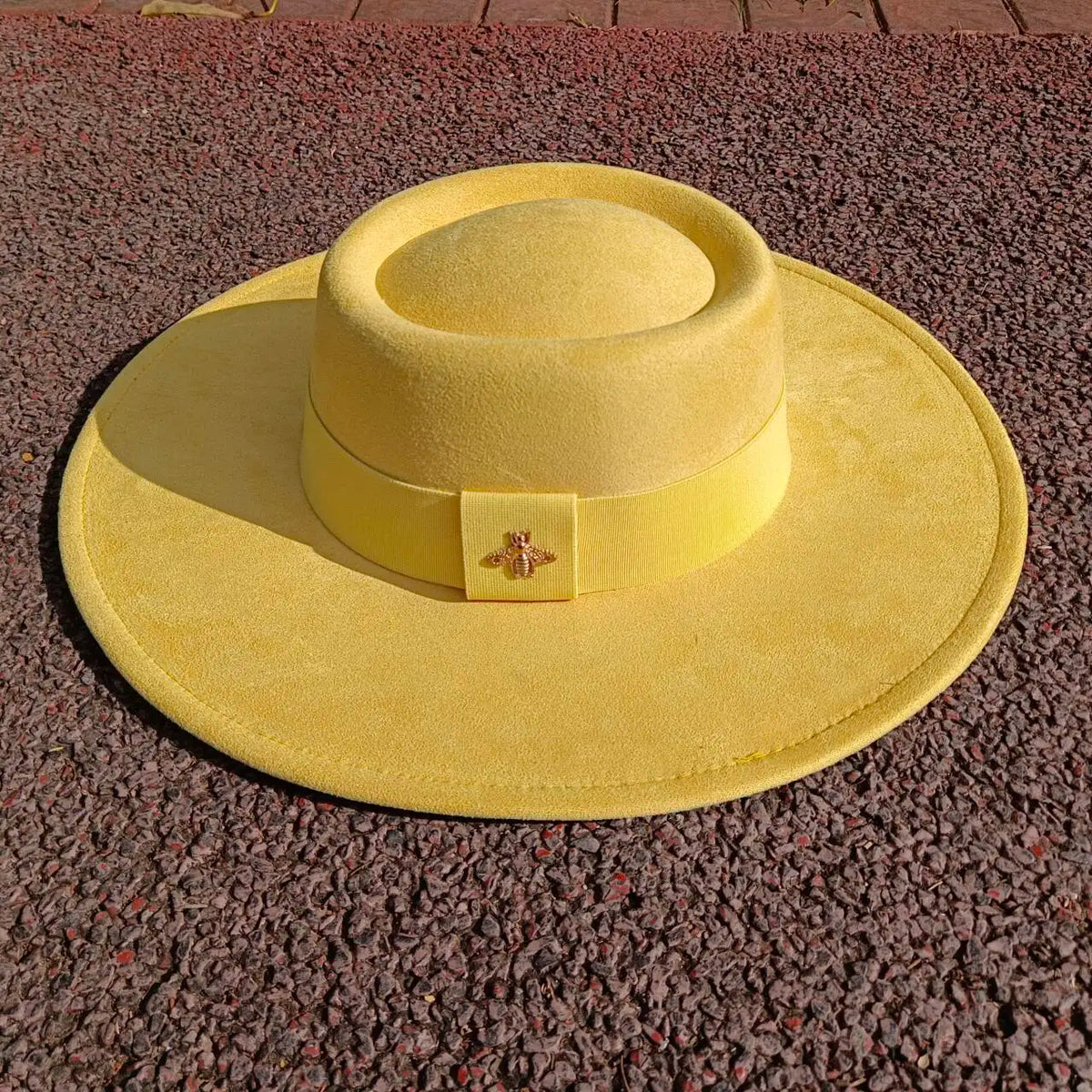 Khaki wide brim vegan suede fedora hat for women and men, HSF Marketplace autumn winter felt hat