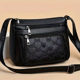 Black HSF Marketplace women's crossbody purse with embossed faux leather, large capacity, multiple pockets, ideal for outings or parties.