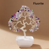 1pc Natural Crystal Tree with Chakra Stones: Money Tree on White Ceramic Bowl, Copper Wire Design for Feng Shui & Yoga Home Deco