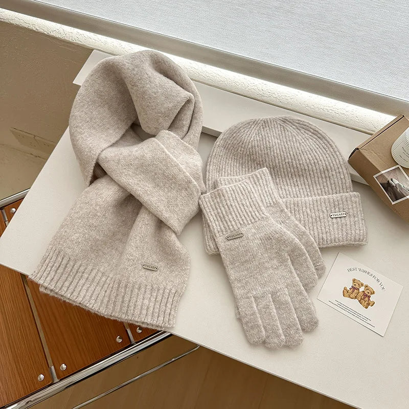 HSF Marketplace wool knitted hat, scarf and gloves set for warm winter wear