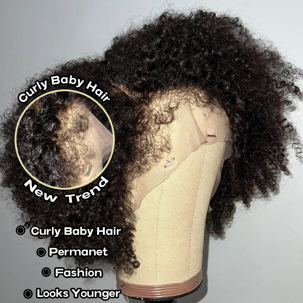 Afro Kinky Curly Glueless Wigs Human Hair 4C Edges 13x6 Lace Frontal Wig Wear Go 4x4 HD Lace Closure Wigs For Women Preplucked