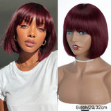 Rebecca ombre brown straight short bob human hair wig with bangs, full machine-made, natural look, wearable to go.