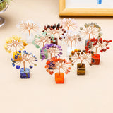 1pc Natural Gemstone Crystal Chakela Lucky Tree With Block Base Home Office Desk Living Room Crystal Decor Mini Sized Home