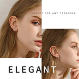 12-pair white crystal stud earrings set, 2–7mm round and square zircon designs in golden stainless steel by HSF