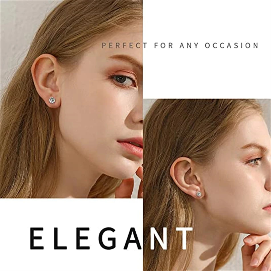12-pair white crystal stud earrings set, 2–7mm round and square zircon designs in golden stainless steel by HSF