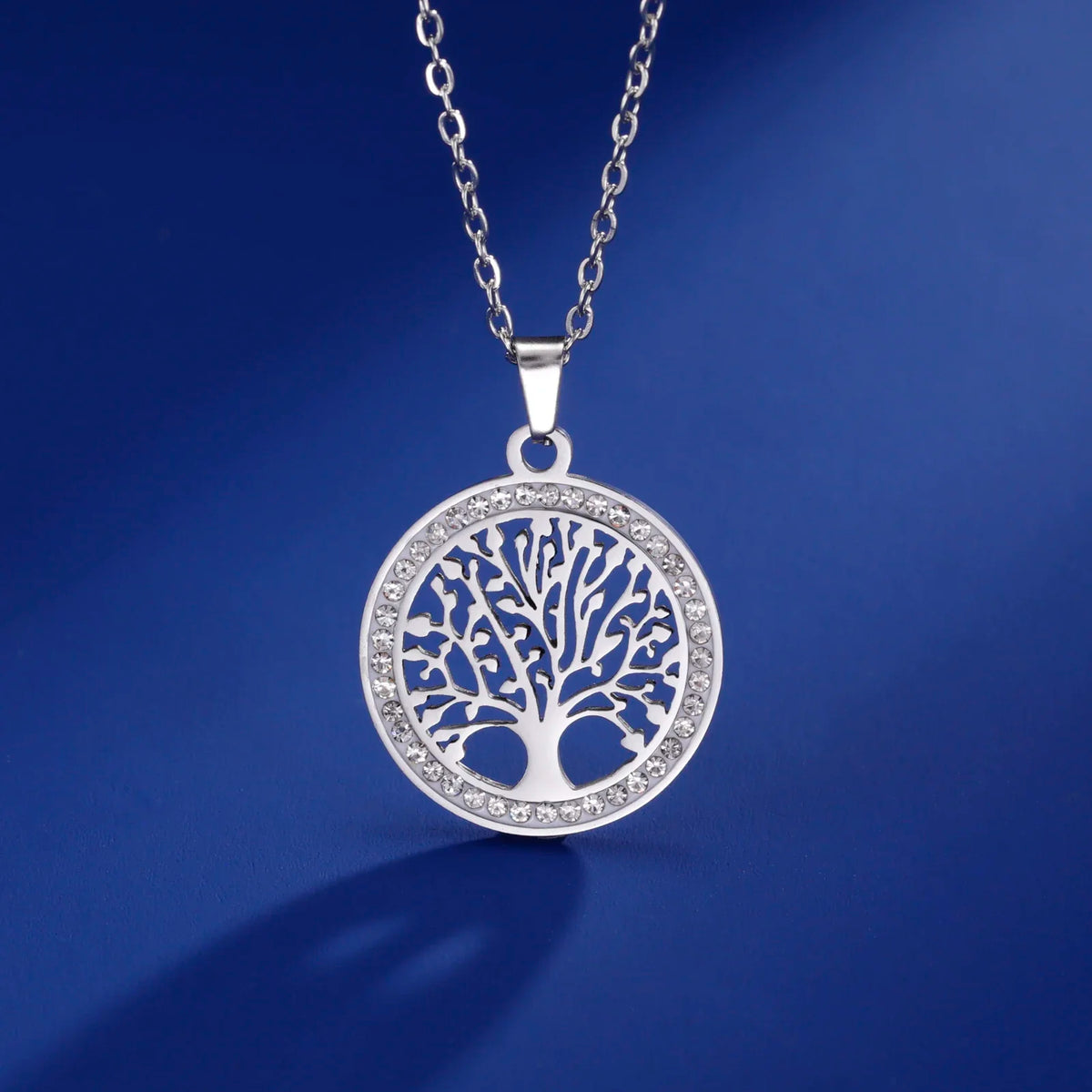 Stainless steel Tree of Life pendant necklace for women with AAA zircon border, hypoallergenic, waterproof, adjustable chain jewelry