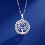 Stainless steel Tree of Life pendant necklace for women with AAA zircon border, hypoallergenic, waterproof, adjustable chain jewelry