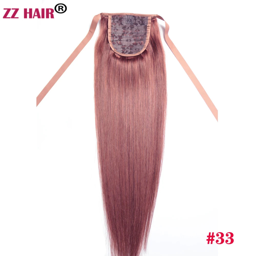 ZZHAIR Brazilian Remy human hair ribbon ponytail, 16–20 inch natural straight horsetail clip-in, 60g