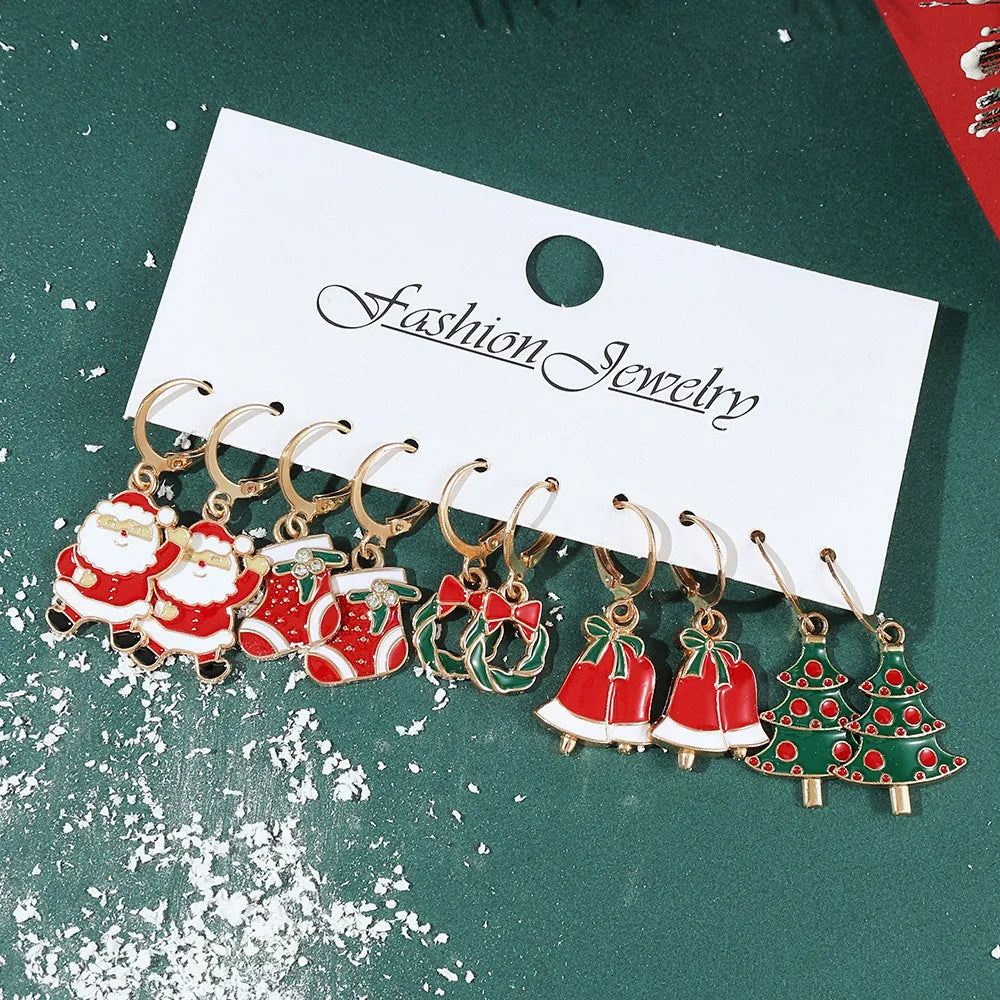Festive Christmas dangle earrings with snowman and elk design by HSF Marketplace
