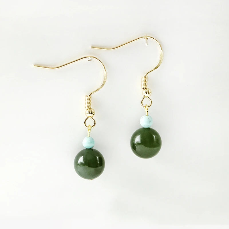 Elegant ancient style jade earrings for girls, versatile jewelry gift by HSF Marketplace