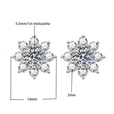 Moissanite sunflower stud earrings in 925 sterling silver, luxury designer-style women’s fine jewelry