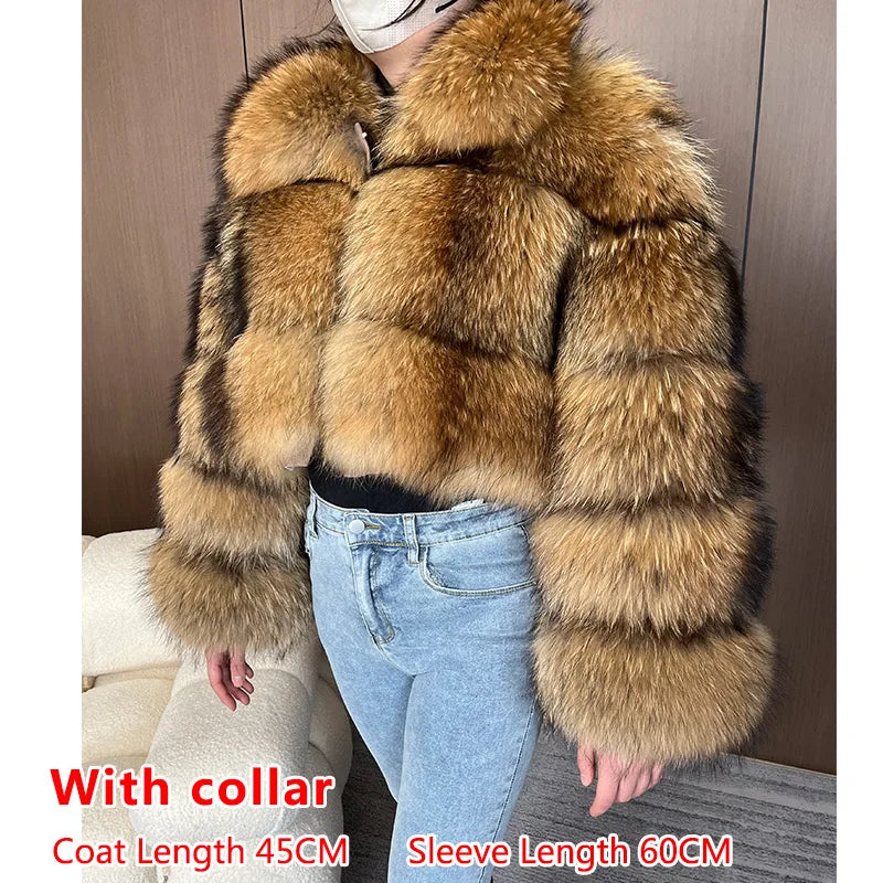 Women's luxury thick real raccoon fur coat in plus sizes by HSF Marketplace
