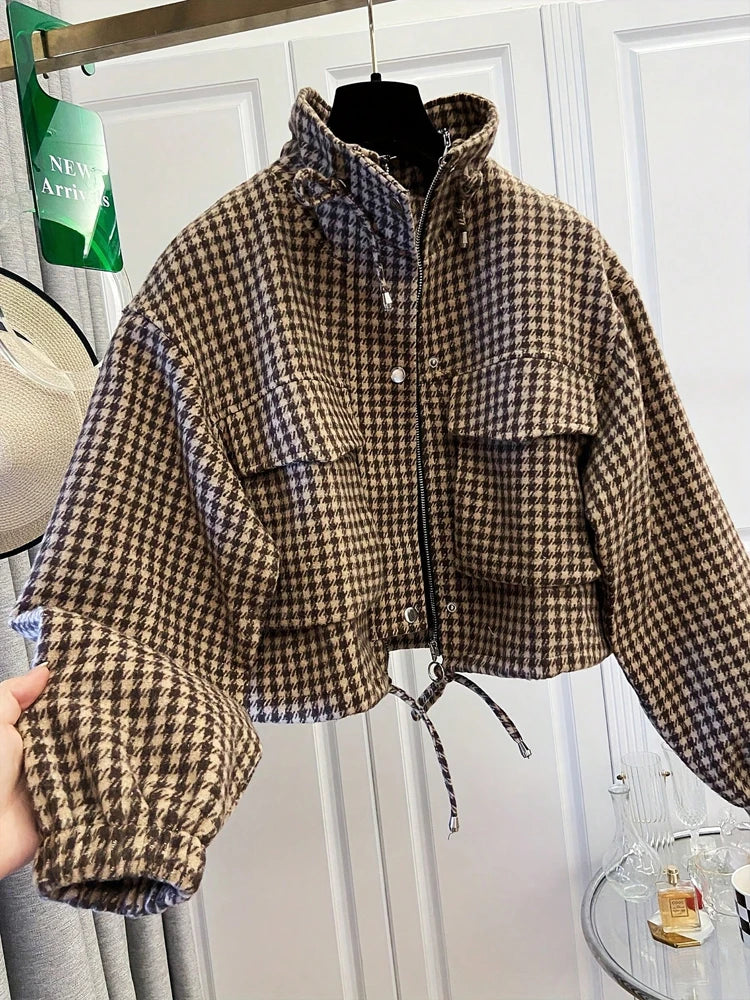 Women's houndstooth cropped jacket by HSF Marketplace for fall and winter style
