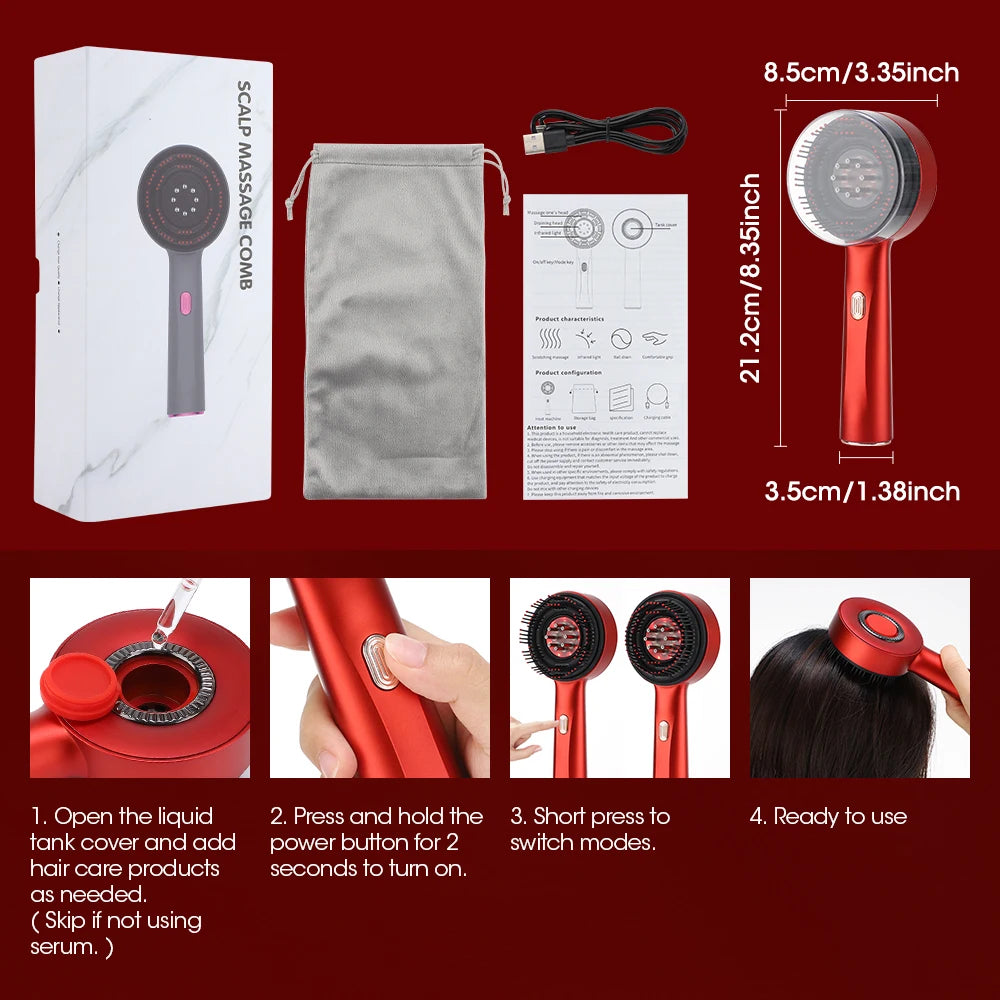 Upgrated Electric Head Massage Vibration Comb Red Light 3 Mode Hair Growth Care Massage Scalp Brush Anti Hair Loss Liquid Oil Applicator