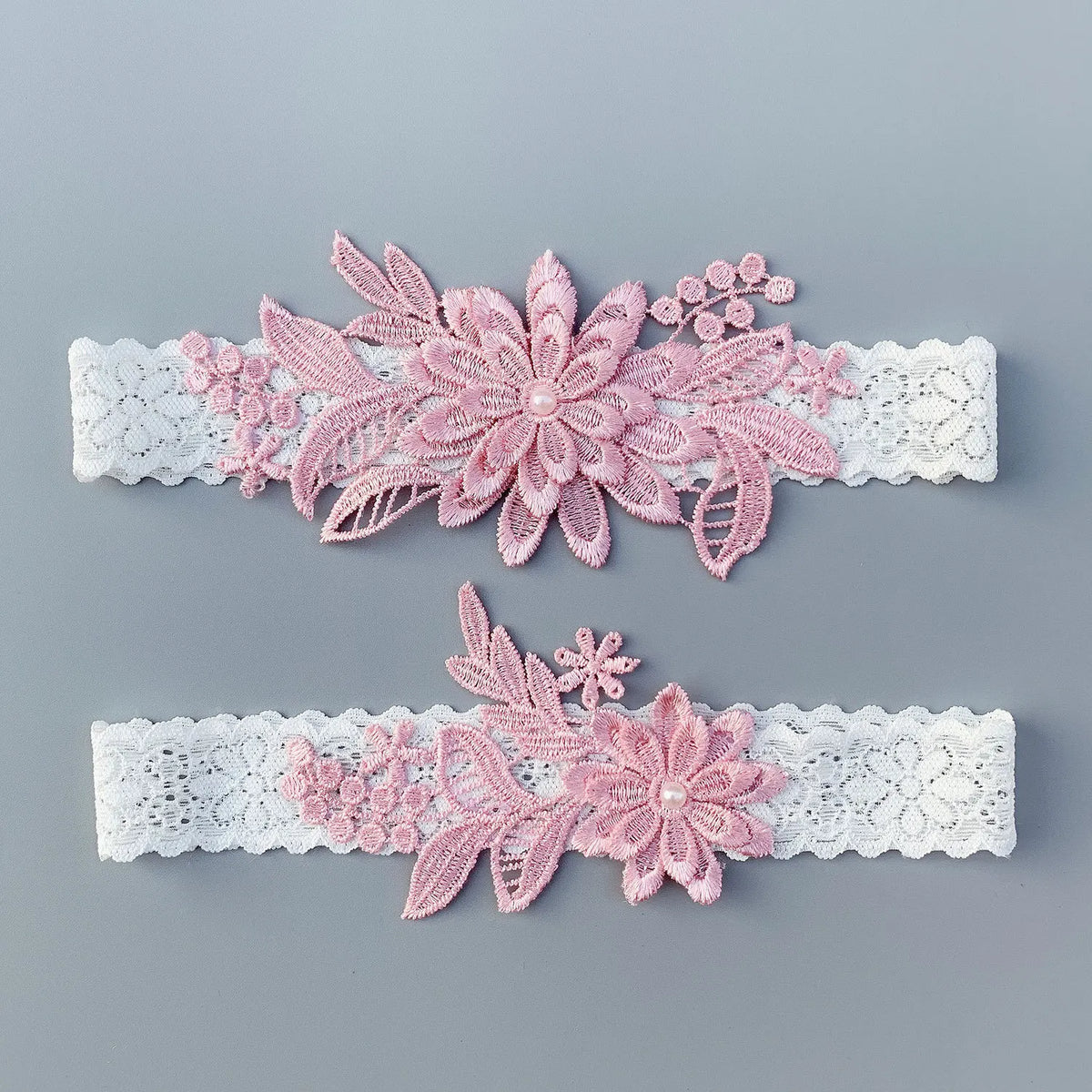 2-piece women’s lace bride leg garters with pearl embroidery, thigh bands for wedding cosplay outfits