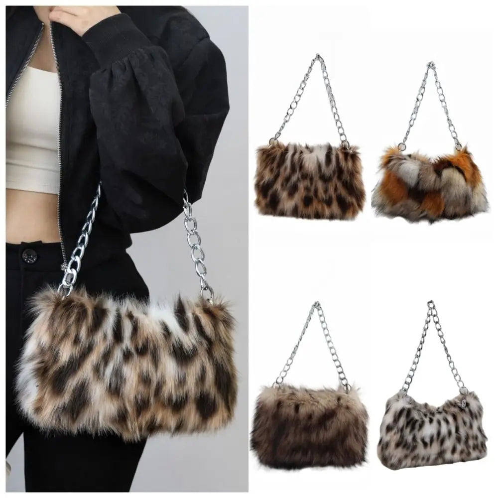 Luxury leopard print handbag by HSF Marketplace, soft chain shoulder bag with large capacity and stylish underarm design for women.