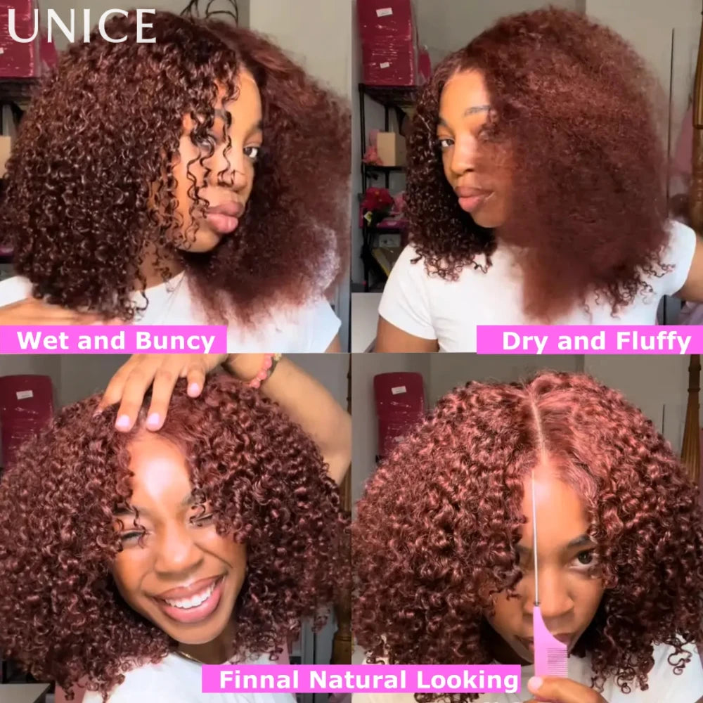 Reddish brown afro kinky curly human hair wig, 200% density glueless style by HSF Marketplace