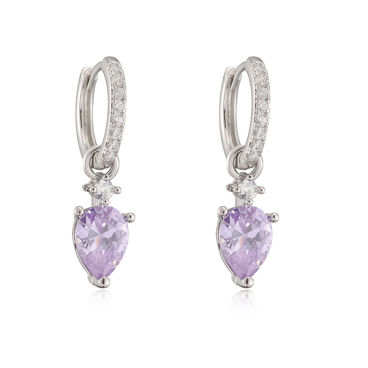 Gold-plated brass teardrop zircon charm hoop earrings for women, luxurious evening and party jewelry