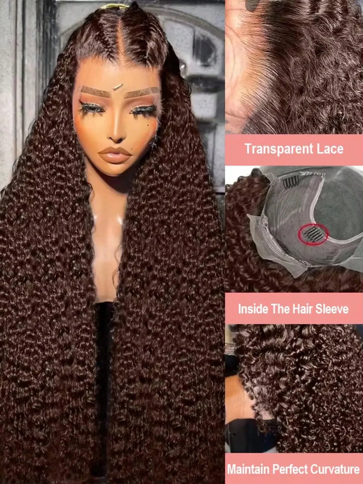 Chocolate Brown 250% Density Curly Lace Front Wig 13x6 HD Transparent Lace Front Human Hair Wig for Women with Baby Hair