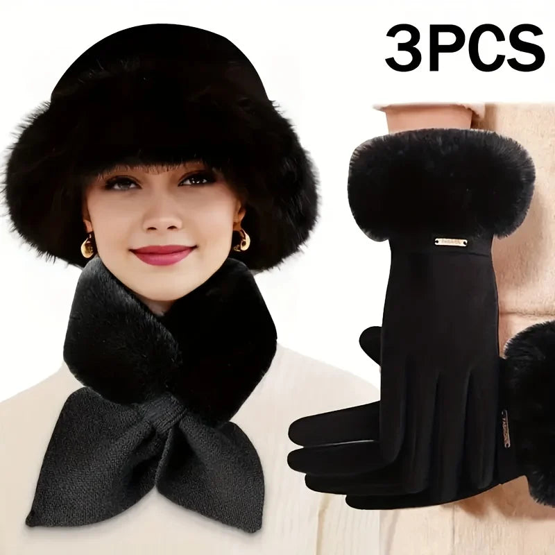 Women's winter 3-piece set with warm hat, scarf, and gloves by HSF Marketplace