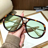 Green oversized leopard sunglasses for women with thick frame pilot style, trendy summer fashion outdoor sunglasses by HSF Marketplace.