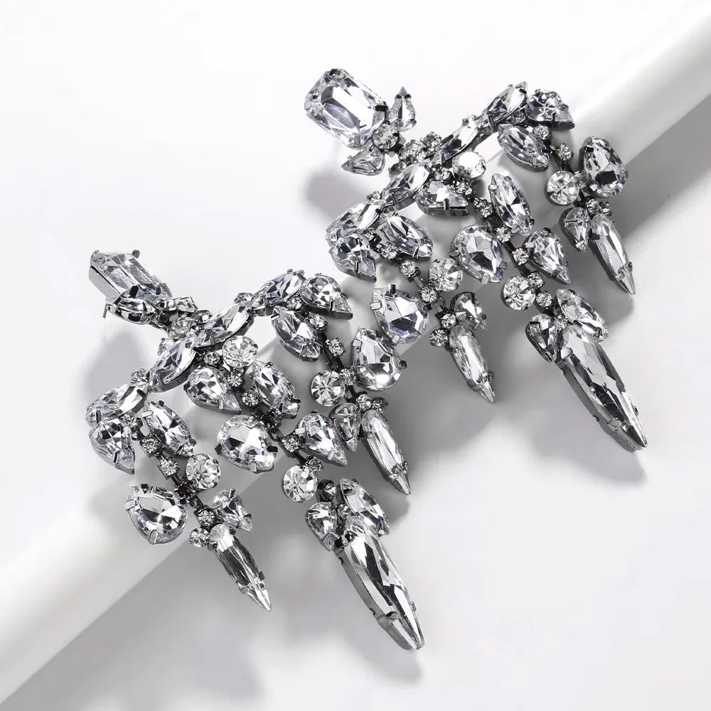 Sparkling silver crystal chandelier earrings by HSF Marketplace for elegant occasions