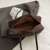 Large brown suede shoulder bag for women, casual retro handbag with pillow design, ideal for autumn and winter commuting.