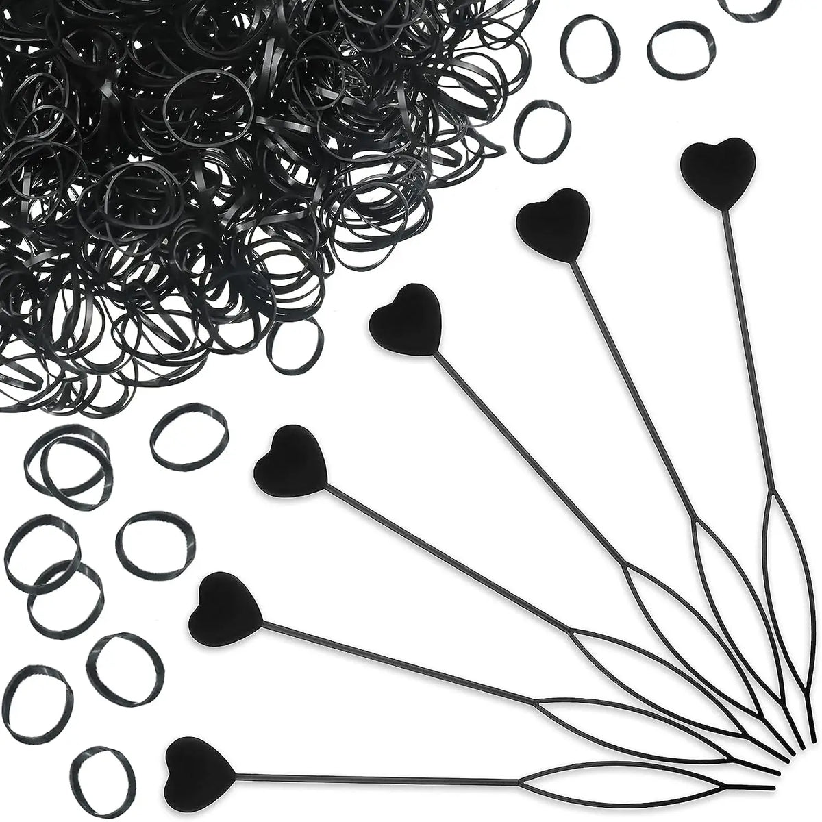 5pcs/Pack Black Quick Beader for Loading Beads on Braids Tool with 100pcs Rubber Bands for Kids Girls Hairstyle Ponytail Make