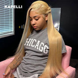 15A Silk Straight Bundles Human Hair and Closure #27 Honey Blonde Human Hair Bundles with Closure HD 4X4 Lace Pre Plucked
