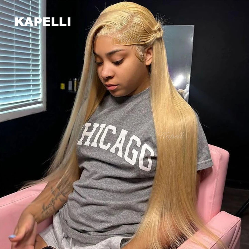 15A Silk Straight Bundles Human Hair and Closure #27 Honey Blonde Human Hair Bundles with Closure HD 4X4 Lace Pre Plucked