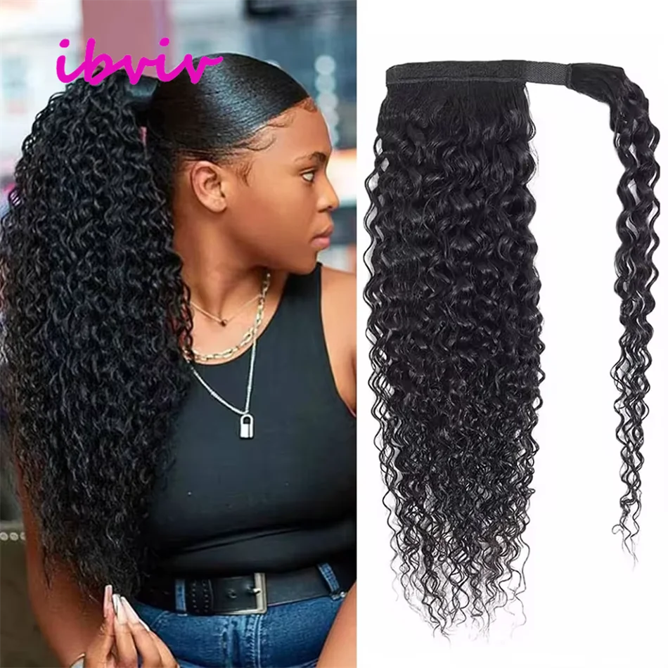 Straight Remy human hair wrap-around ponytail extension by HSF Marketplace, 10–32 inches