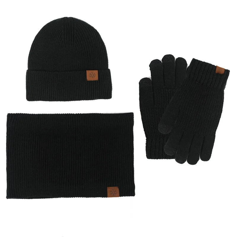 Women's winter scarf hat glove set with warm plush lining, featuring a coordinated hat, scarf, and gloves
