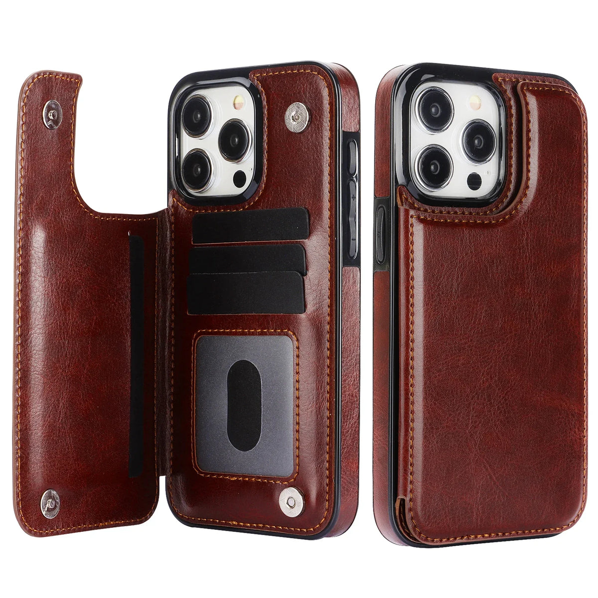 Leather wallet case with card slot for iPhone models by HSF Marketplace