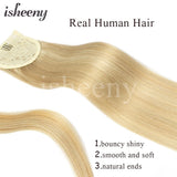 Isheeny straight human hair ponytail extension, 14–24 inch Brazilian Remy wrap clip-in style