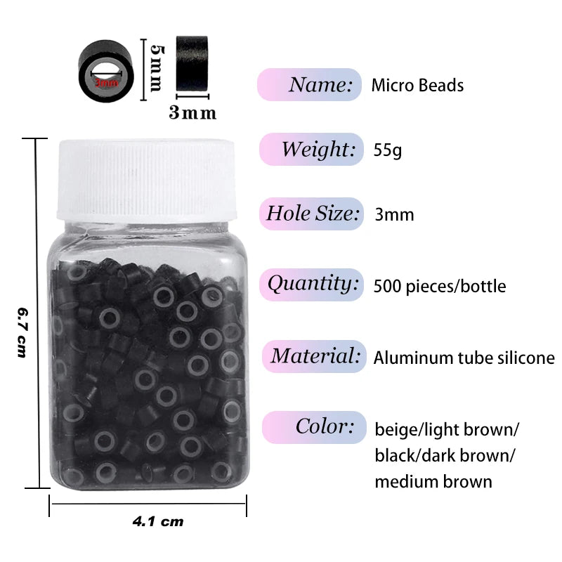 Beige Silicone Tubes Beads Locks Micro Link Ring Tube For Most I-Tip Hair Extension Tips 500Pcs Silicone Lined Micro Ring Beads