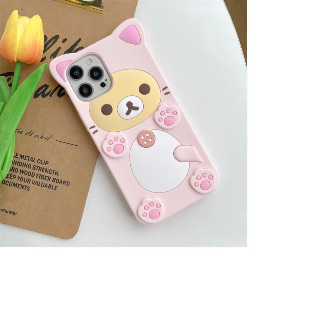 Rilakkuma bear soft silicone iPhone 17 Pro Max case with cute character design