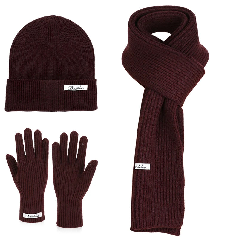 Warm knitted wool hat, gloves and scarf set for winter protection by HSF Marketplace